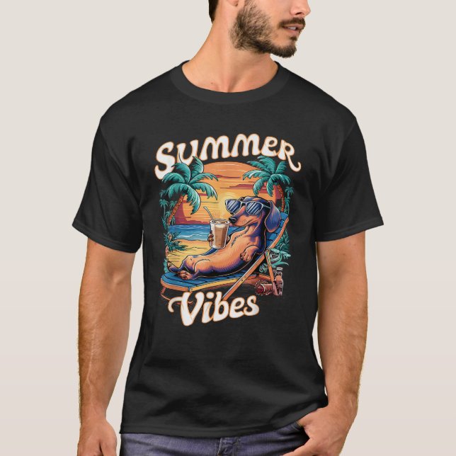Dackel Beach Vibes Summer Fun Coffee Dackel T-Shirt (Vorderseite)