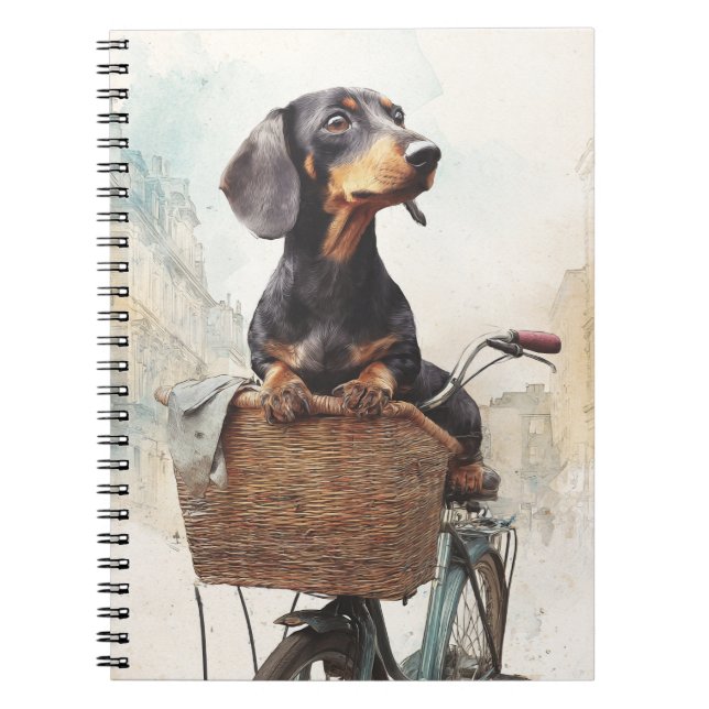 Dackel Bicycle Basket Notebook Notizblock (Vorderseite)
