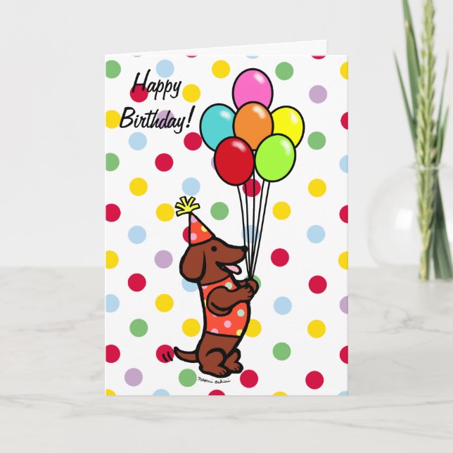 Dackel Birthday Cartoon Balloons Karte (Vorderseite)
