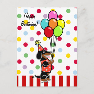 Dackel Birthday Cartoon Balloons Postkarte