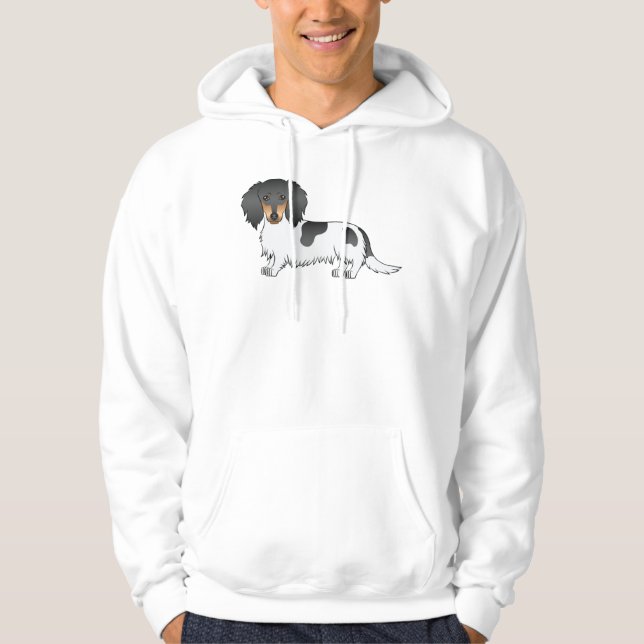 Dackel Black and Tan Piebald Long Hair Hund Hoodie (Vorderseite)