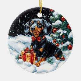 Dackel Black and Tan Weihnachten Keramik Ornament