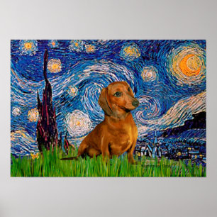 Dackel (braun1) - Starry Night Poster