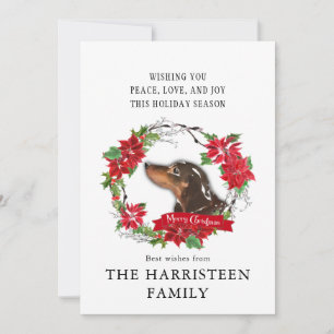 Dackel Brown Watercolor Poinsettia Weihnachten