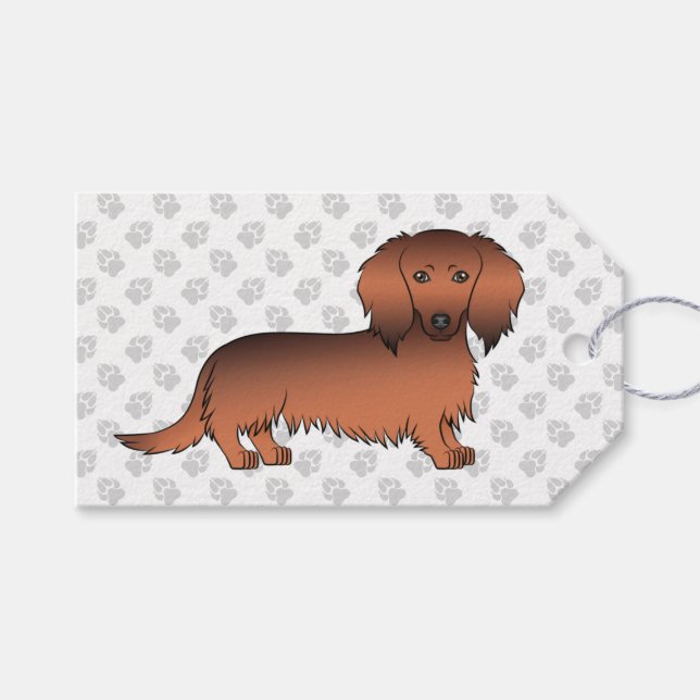 Dackel Cartoon Dog & Paws Geschenkanhänger (Vorderseite (Horizontal))