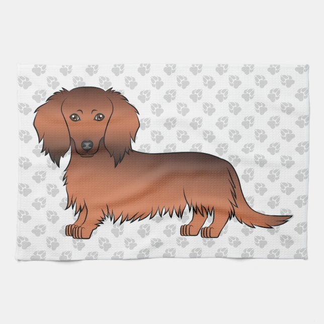 Dackel Cartoon Dog & Paws Geschirrtuch (Horizontal)
