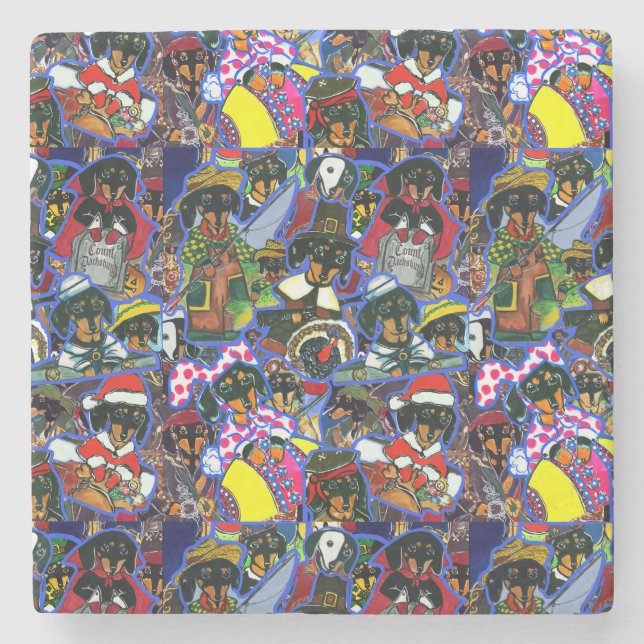 Dackel Cartoon Steinuntersetzer (Vorderseite)