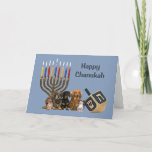 Dackel Chanukah Card Menorah Dreidel4 Feiertagskarte