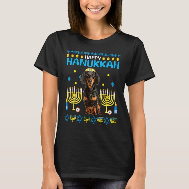 Dackel Chanukah jüdisch Ugly Hanukkah Pajamas Ch T-Shirt (Vorderseite)