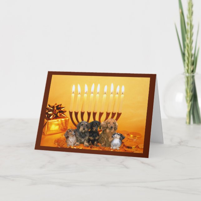 Dackel Chanukah Karte Menorah4 (Vorderseite)