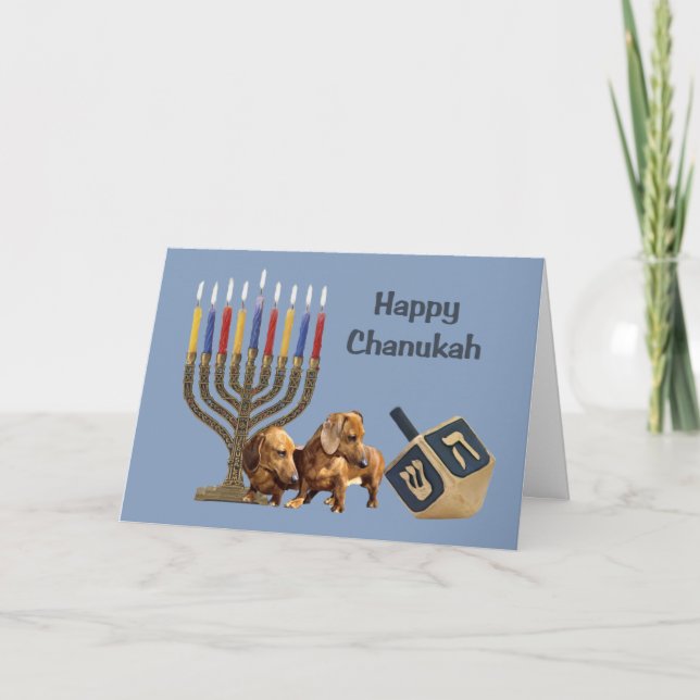 Dackel Chanukah Karte Menorah Dreidel1 (Vorderseite)