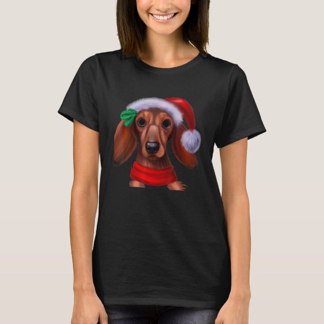 Dackel Chiweenie Dackel Dog Santa Claus Hat Chr T-Shirt (Vorderseite)