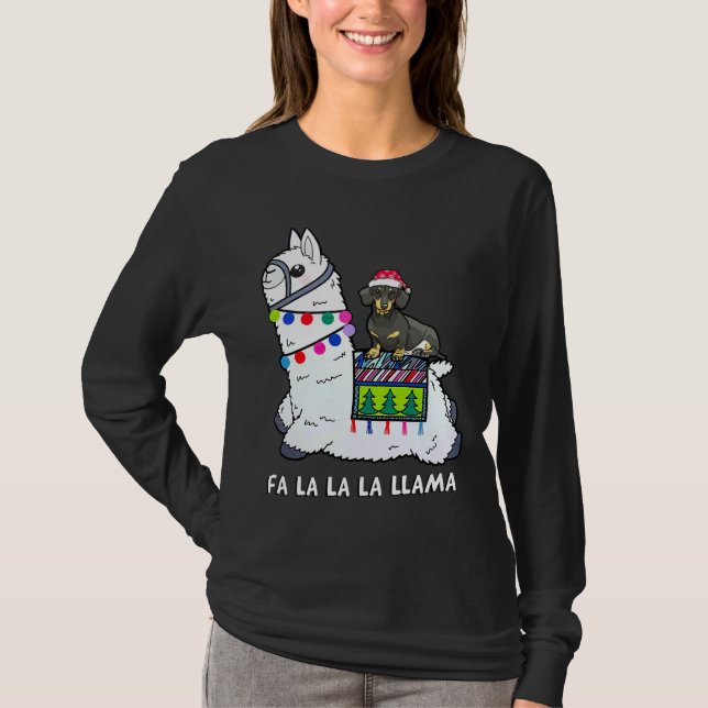 Dackel Christmas Fa La Llama T-Shirt (Vorderseite)