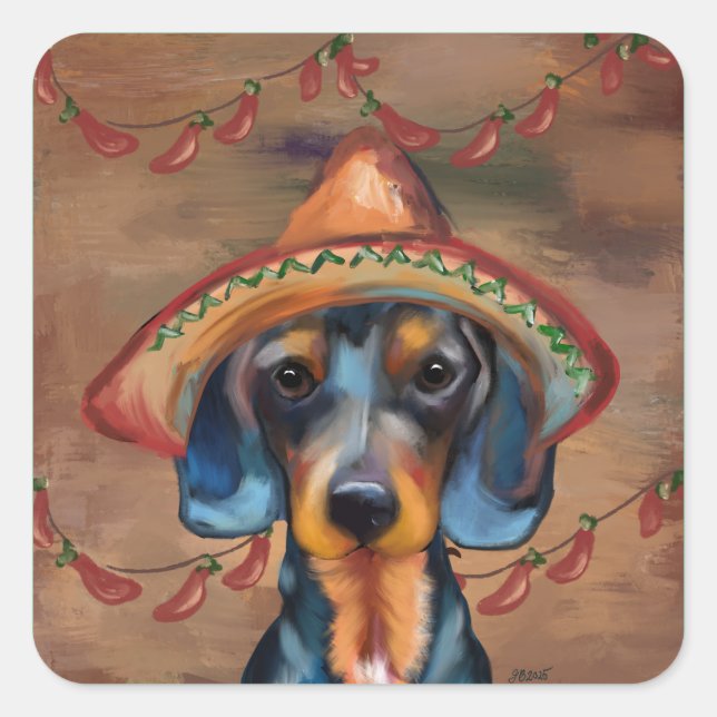 Dackel Cinco de Mayo Quadratischer Aufkleber (Vorderseite)