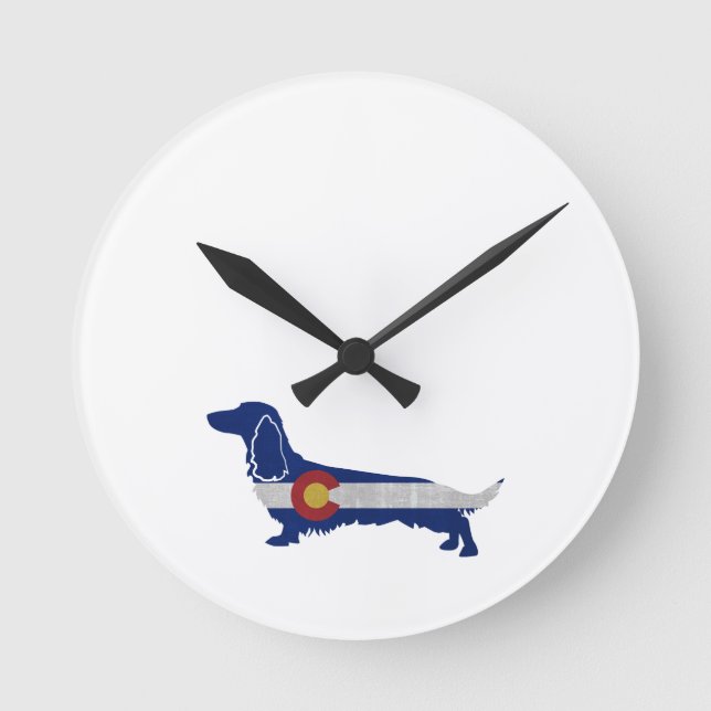 Dackel Colorado Flag Silhouette Runde Wanduhr (Vorderseite)