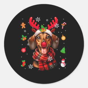 Dackel Cosplay Reindei Weihnachtskostümbesitzer Runder Aufkleber