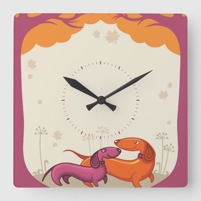 Dackel Couple Quadratische Wanduhr (Vorderseite)