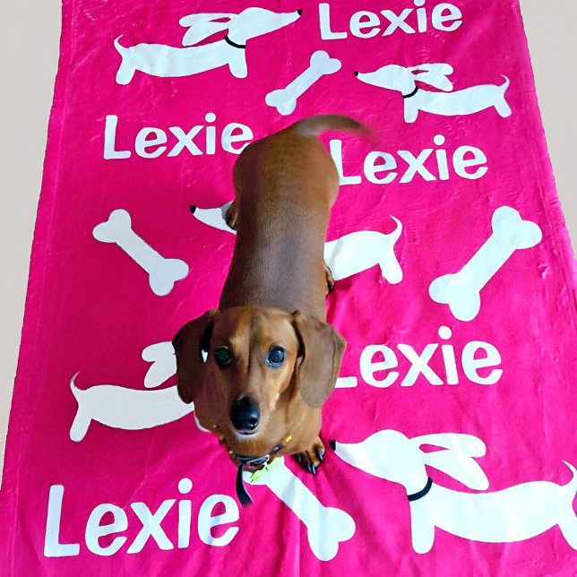 Dackel Custom Pink Blanket für Dackel Hunde Fleecedecke (Pink personalized wiener dog blanket)