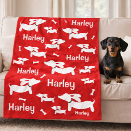 Dackel Custom Red Blanket für Dackel Hunde Fleecedecke
