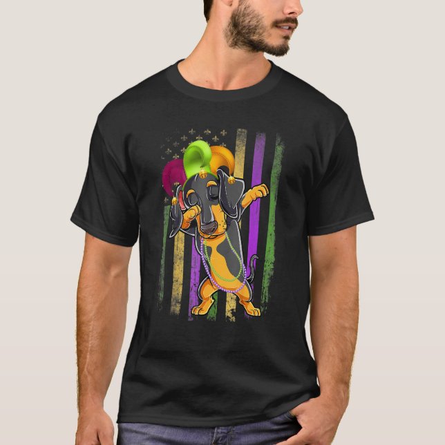 Dackel Dabbing American Flag Mardi Gras T-Shirt (Vorderseite)