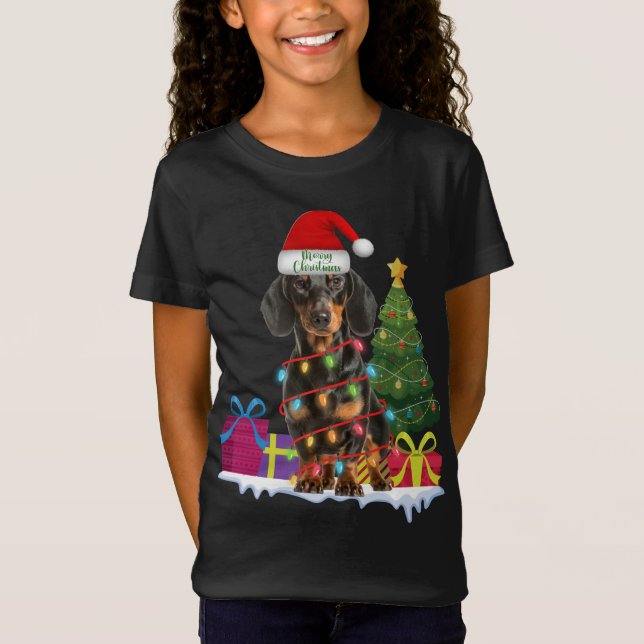 Dackel dackel Dackel Hund hässlich Weihnachtspulli T-Shirt (Vorderseite)