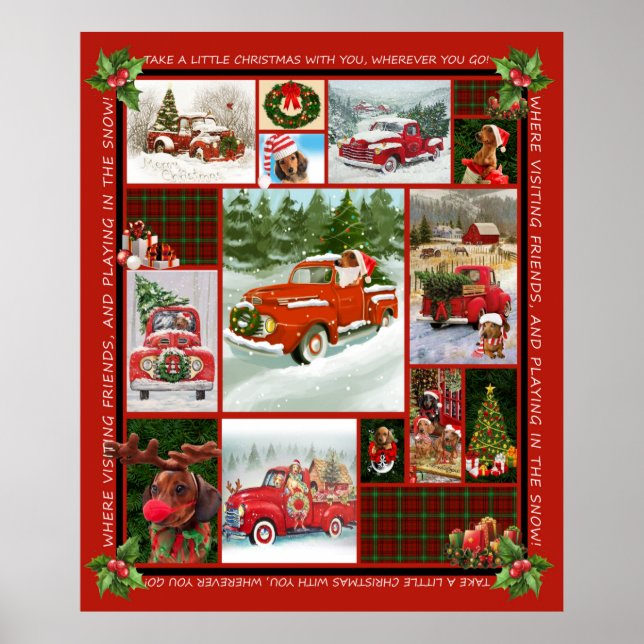 Dackel Dackel Dackel Hund Red Truck Schnee Fleece Poster (Vorne)
