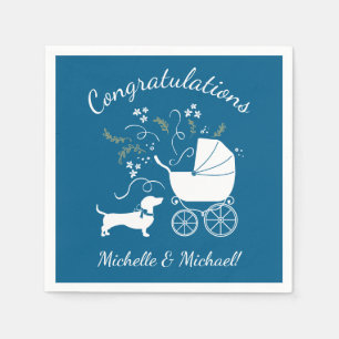 Dackel Dackel Dog Baby Dusche Blue Boy Serviette