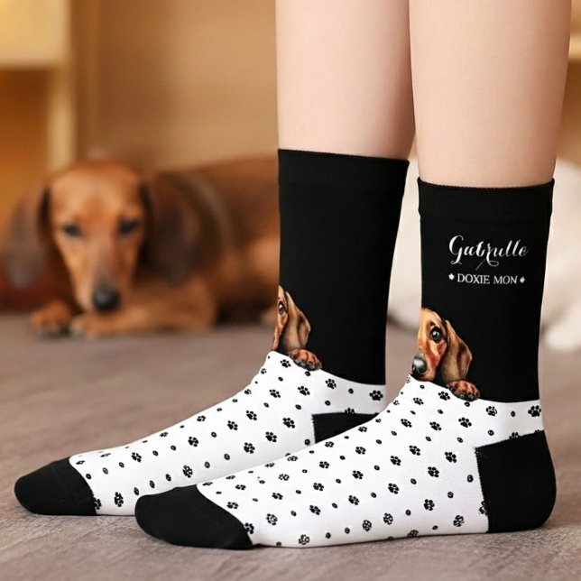 Dackel Dackel Dog Paw Drucken Schwarz-weiße, benut Socken (Von Creator hochgeladen)