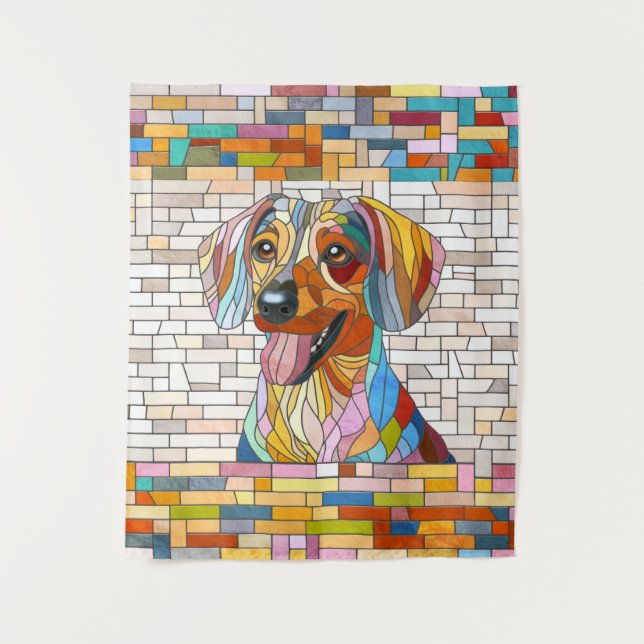 Dackel - Dackel - farbiges Mosaik Wandteppich (Vorderseite)