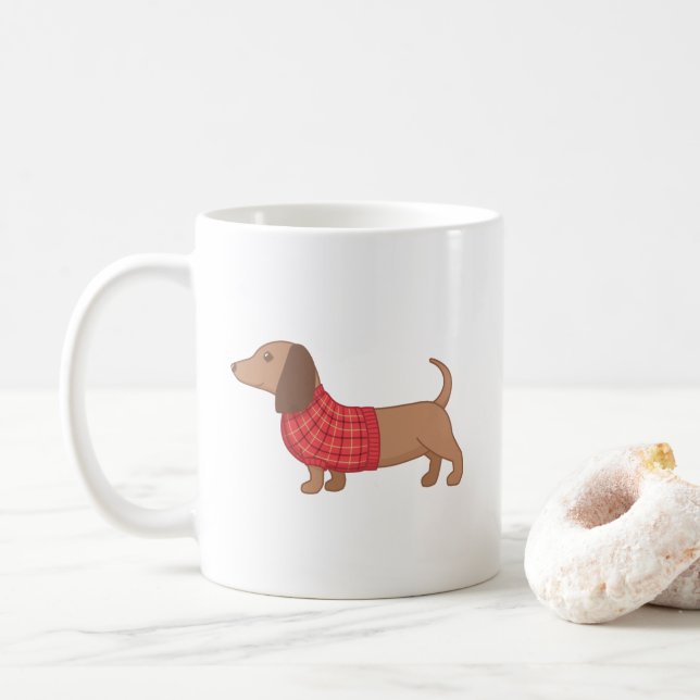 Dackel Dackel Hund in einem Pullover Kaffeetasse (Mit Donut)