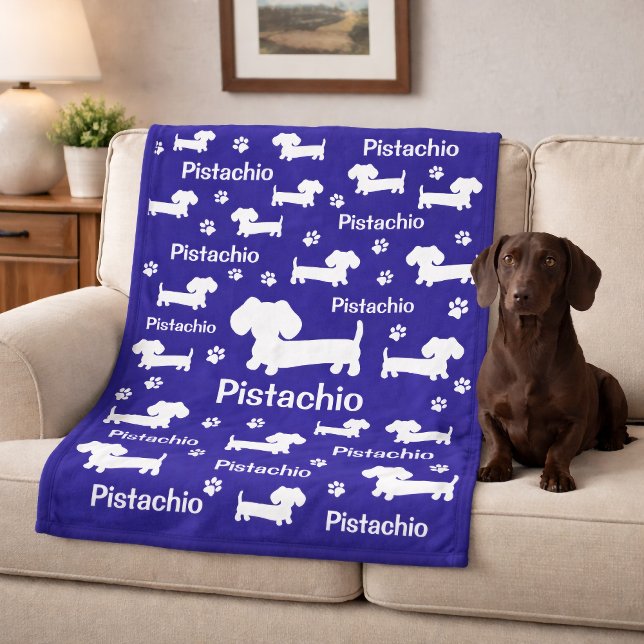 Dackel Dackel Hund Personalisiert Blanket Blau Fleecedecke (Dachshund Wiener Dog Personalized Blanket Blue)