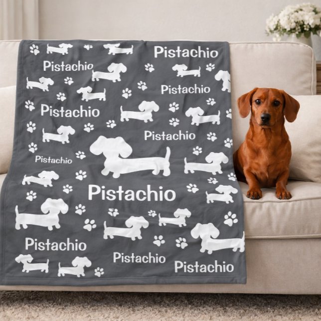 Dackel Dackel Hund Personalisiert Blanket Grau Fleecedecke (Dachshund Wiener Dog Personalized Blanket Gray)