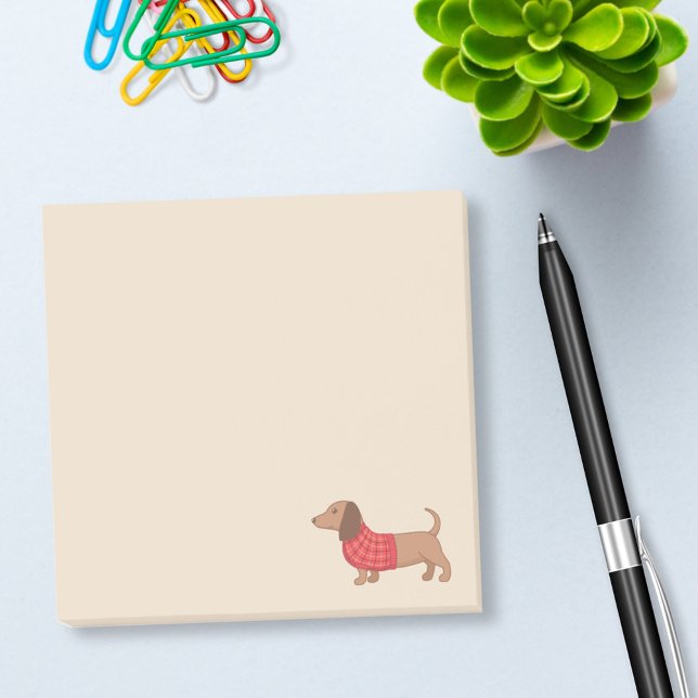 Dackel Dackel Hund Red Kariert Sweater auf Beige Post-it Klebezettel (Von Creator hochgeladen)
