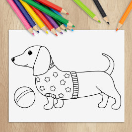 Dackel Dackel Hund und Ball Farbseite Gummistempel