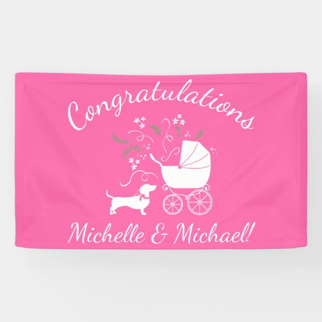 Dackel Dackel Hunde Kinderdusche Pink Girl Banner (Horizontal)