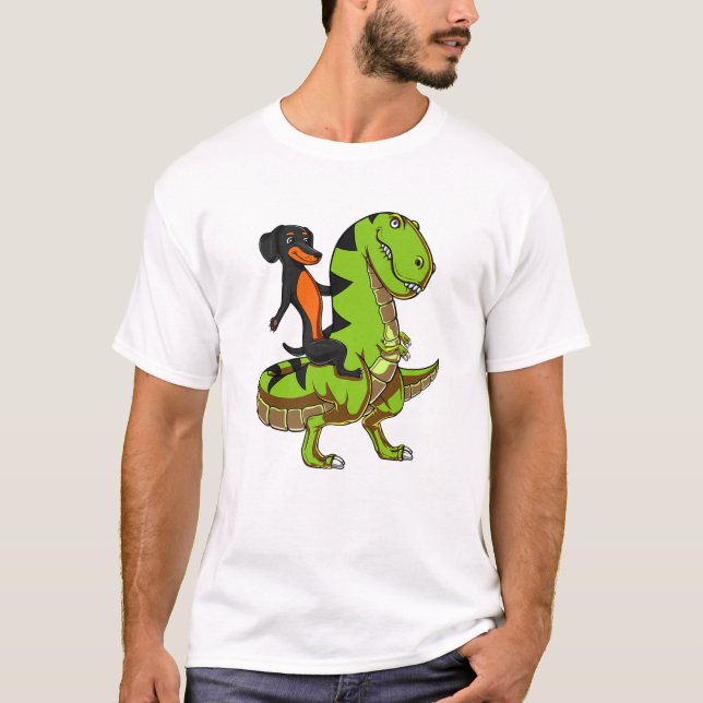 Dackel Dackel Hunde Reiten Rex Dinosaurier Männer  T-Shirt (Vorderseite)