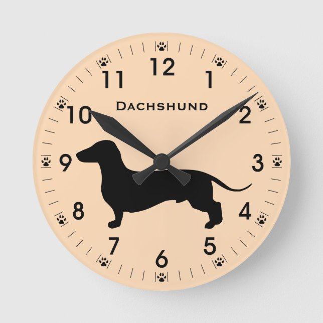 Dackel Dackel Hunde Silhouette Personalisiert Runde Wanduhr (Vorderseite)