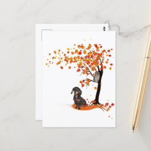Dackel Dackel im Herbst und Herbst Postkarte