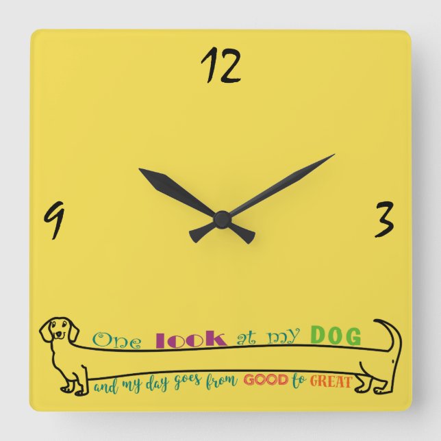 Dackel Dackel Long Dog Funny Niedlich Einfach Gelb Quadratische Wanduhr (Vorderseite)