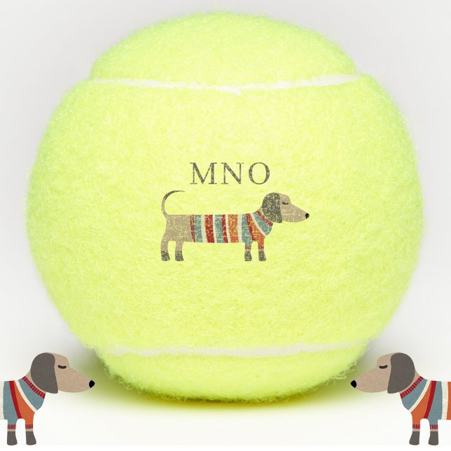 Dackel Dackel Wurst Dog Monogramm Personalisiert Tennisbälle (Fun Dachshund Wiener Sausage Dog monogram initials personalized tennis balls)