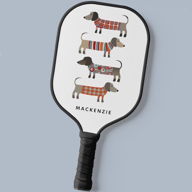 Dackel Dackel Wurst Dog Spaß Personalisiert Pickleball Schläger (Dachshund Wiener Sausage Dog fun personalized custom name pickleball paddle)