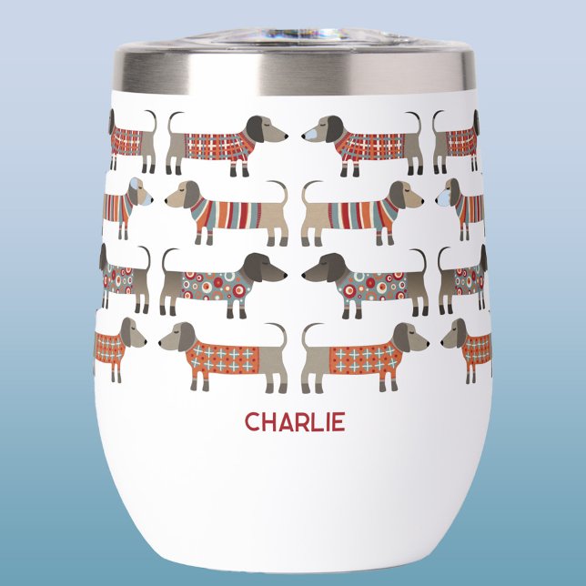 Dackel Dackel Wurst Hund Personalisiert (Fun Dachshund Wiener Sausage Dog personalized name thermal wine tumbler)