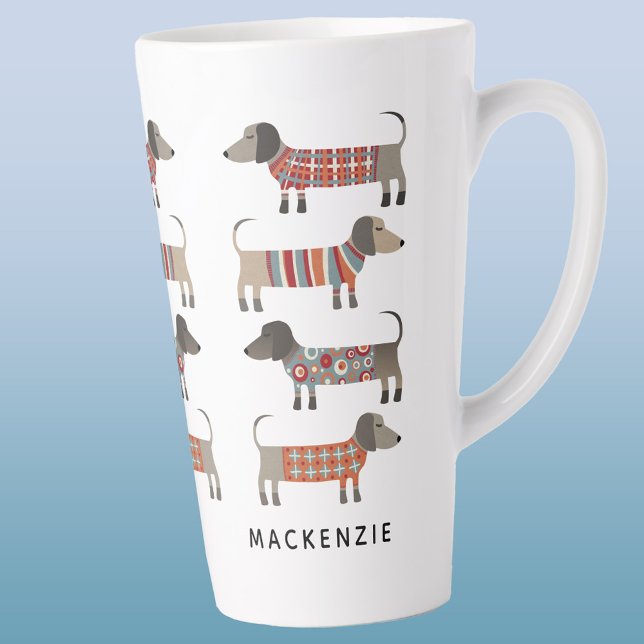 Dackel Dackel Wurst Hund Personalisiert Milchtasse (Dachshund Wiener Sausage Dog personalized name latte mug)