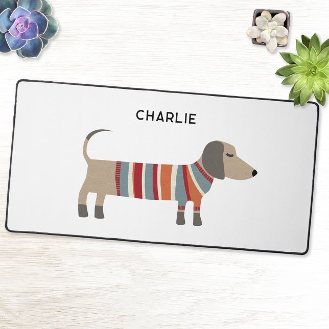 Dackel Dackel Wurst Hund Personalisiert Schreibtischunterlage (Fun personalized name Dachshund Wiener Sausage dog desk mat)