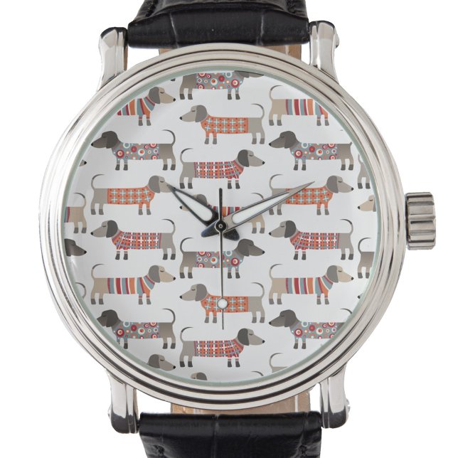 Dackel Dackel Wursthund Armbanduhr (Dachshund Wiener Sausage Dog pattern watch)