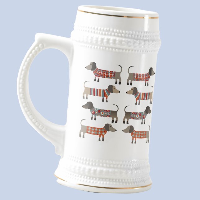 Dackel Dackel Wursthund Bierglas (Fun Dachshund Wiener Sausage dog Doxie beer stein with original art by Nic Squirrell. )