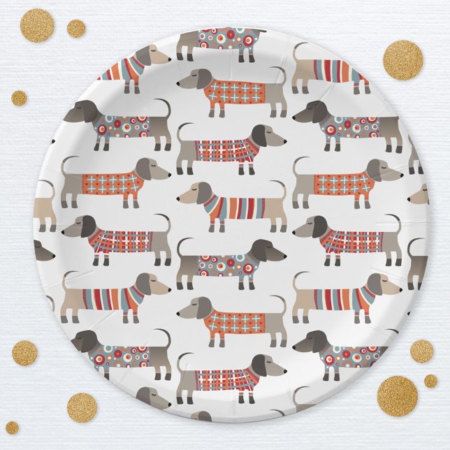 Dackel Dackel Wursthund Pappteller (Dachshund Wiener Sausage Dog fun party paper plates)
