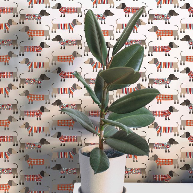 Dackel Dackel Wursthund Tapete (Fun Dachshund Wiener Sausage Dogs in sweaters pattern peel and stick wallpaper)