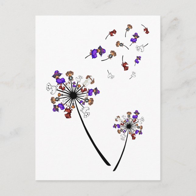 Dackel Dandelion Blume Halloween Kostümideen Postkarte (Vorderseite)