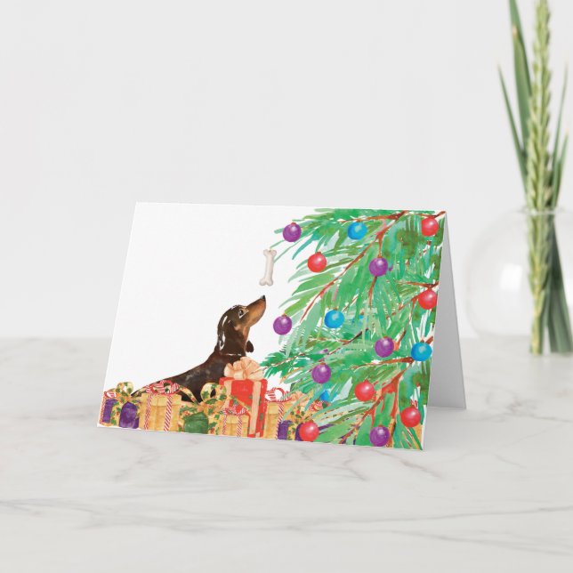 Dackel Daxi Wurst-Hundewatercolor-Weihnachten Karte (Vorderseite)